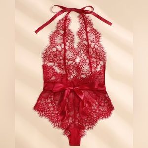 Shein red lace lingerie